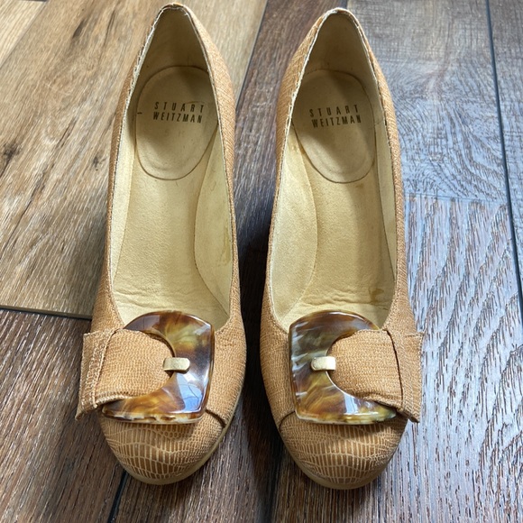 Stuart Weitzman Bucalima Tan Wedges Buckle Detail 5? - Picture 3 of 12